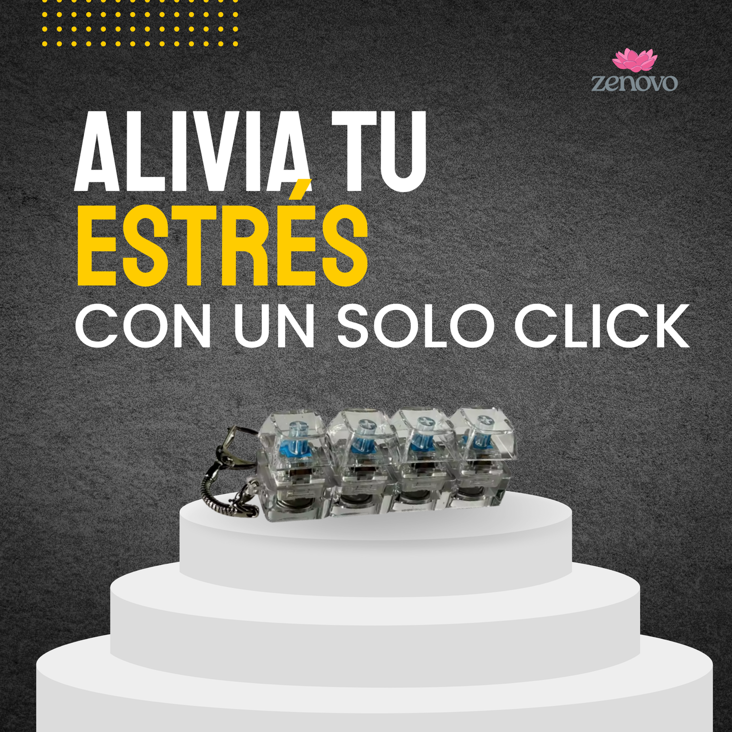 Clixy - Llavero anti-estrés 4 teclas con luces LED transparente