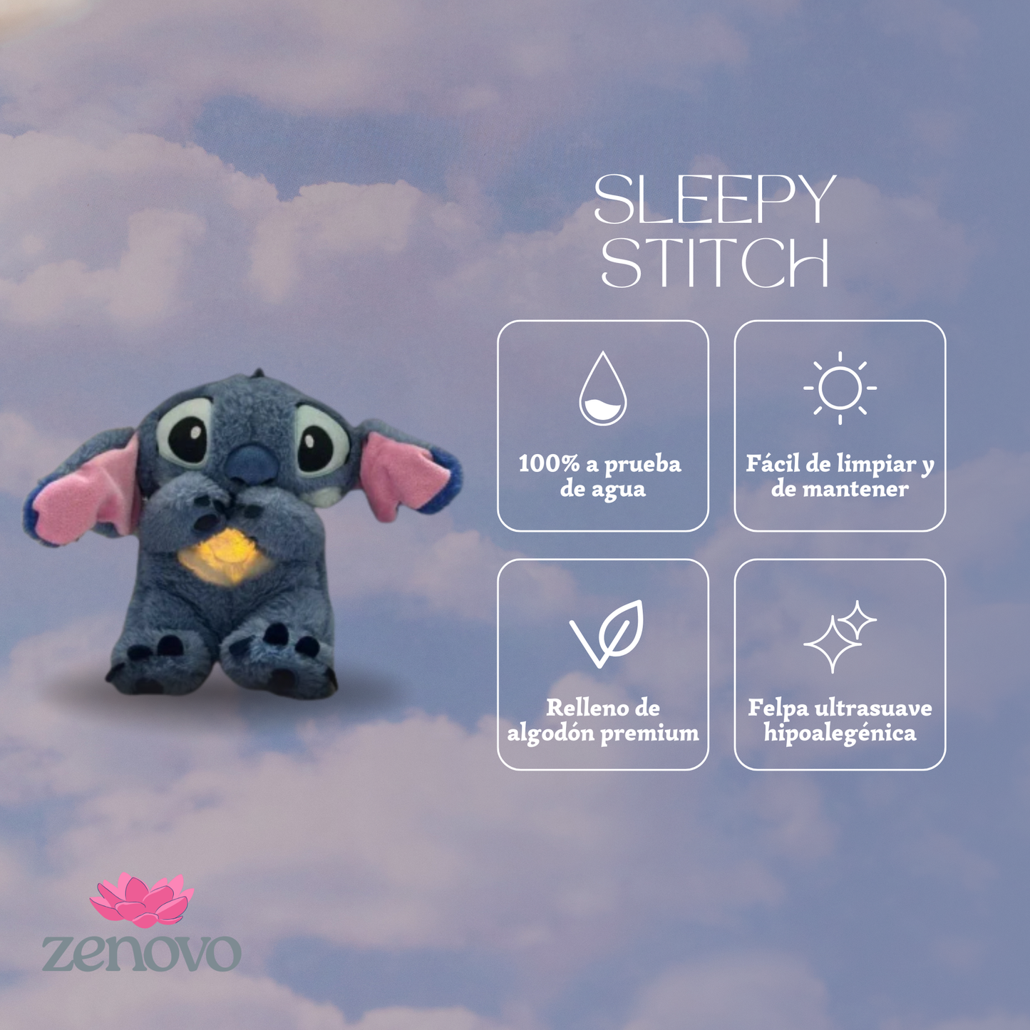 Sleepy Stitch - Peluche calmante con efecto de respiración